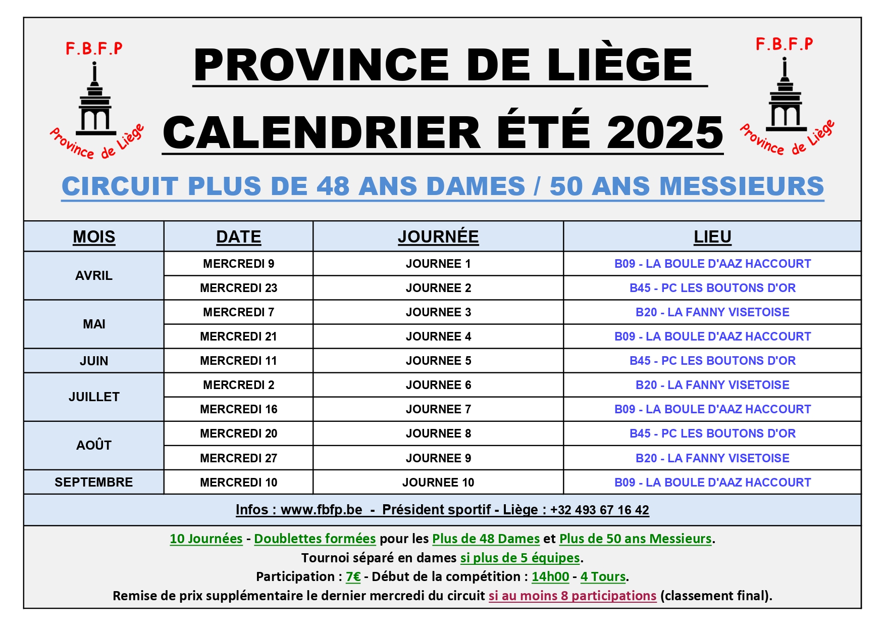 CALENDRIER ETE 2025 circuit Plus de 48D 50H