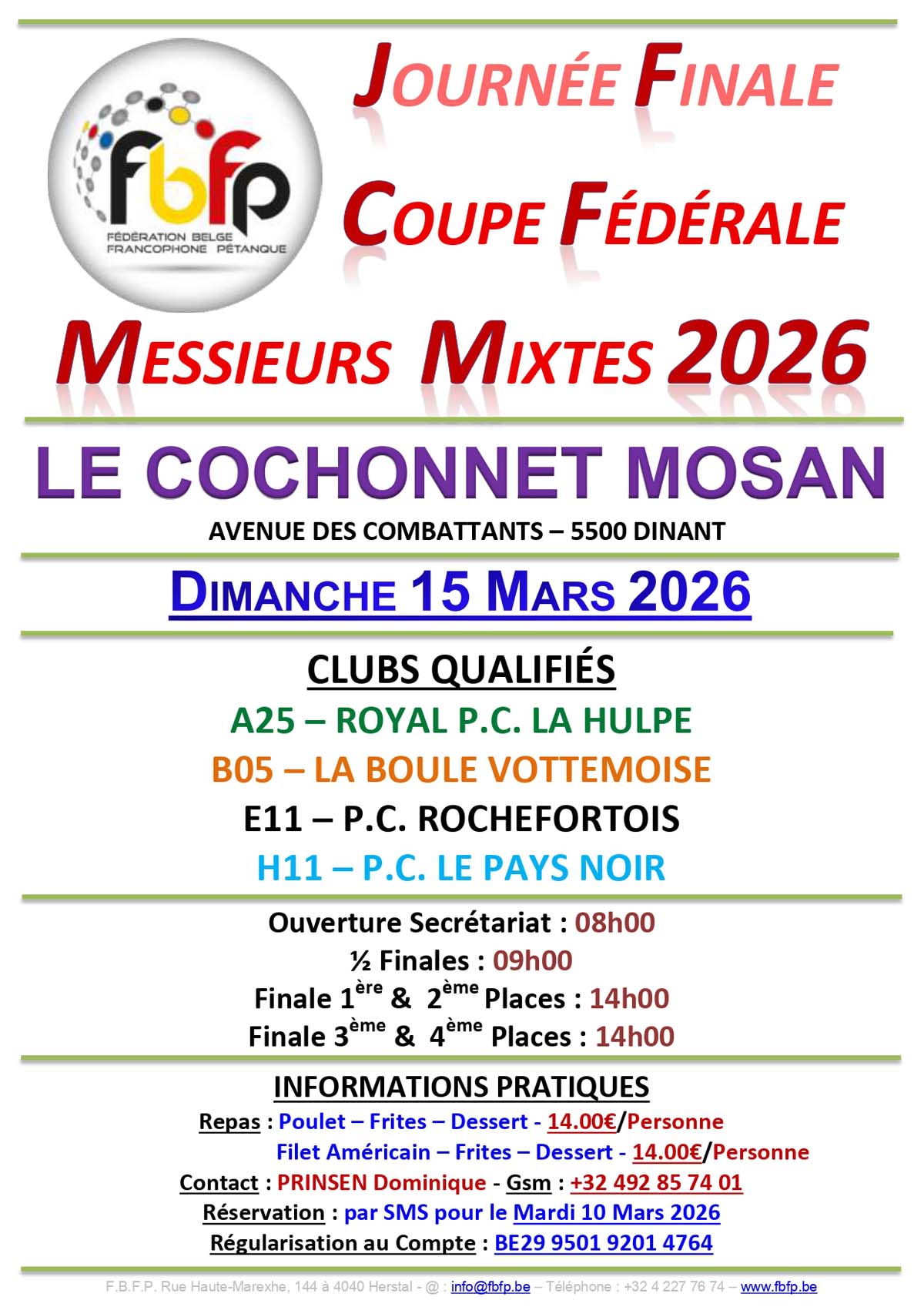 FBFP Affiche Coupe Federale Veterans Messieurs Mixtes 2026 RPC PARADIS