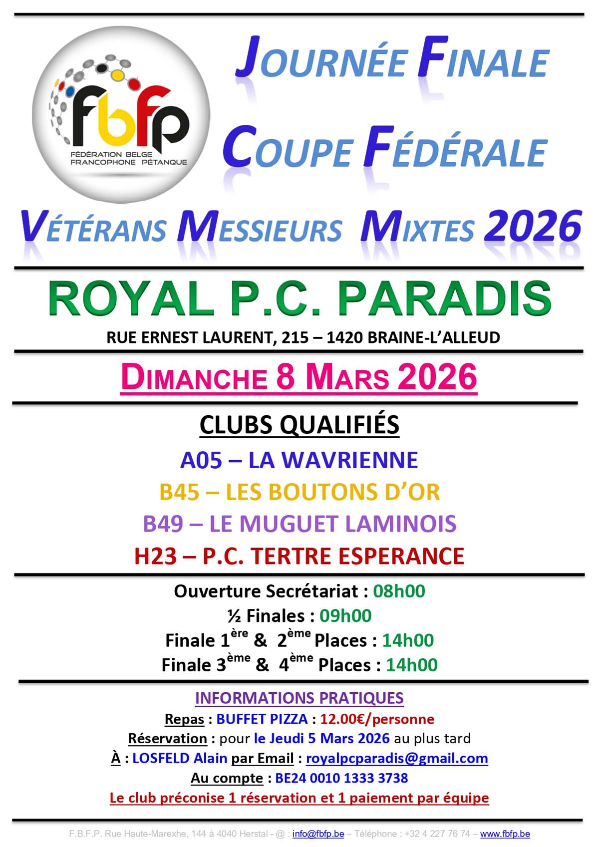 FBFP Affiche Coupe Federale Veterans Messieurs Mixtes 2026 RPC PARADIS
