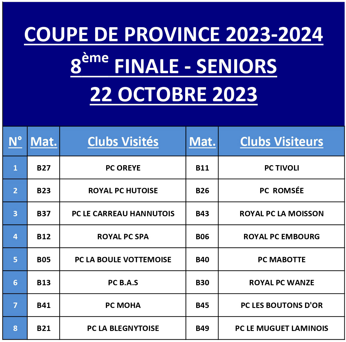 Calendriers 1 8 finale   SENIORS   Coupe de Province 2023 2024