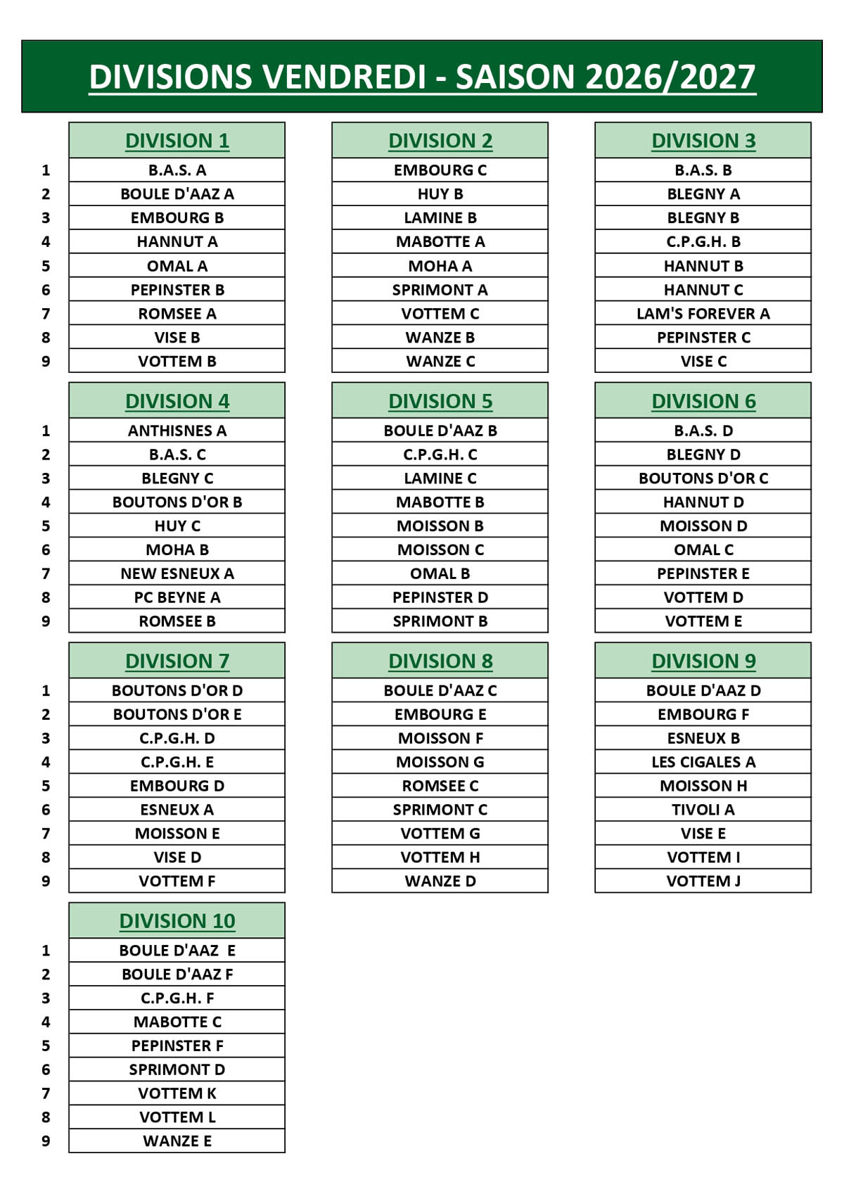 Division CHPL Vendredi 2026 2027